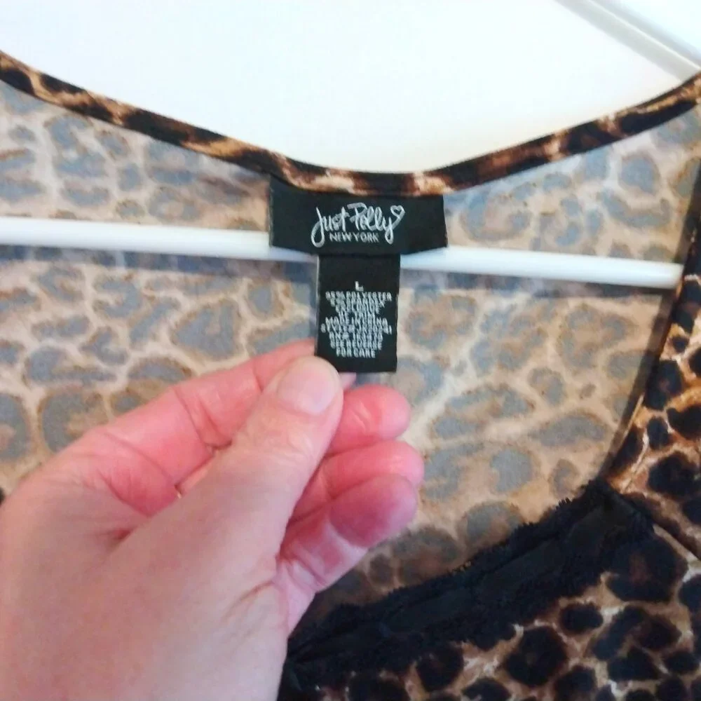 Just Polly Leopard Lace Trim Top L Ruched Sides Fitted Y2K Mob Wife Night Out - Picture 4 of 7
